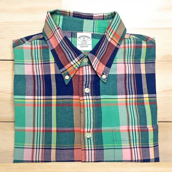 Brooks Brothers 1818 Regent Cotton Madras Original Polo Short Sleeve Shirt - Picture 1 of 9